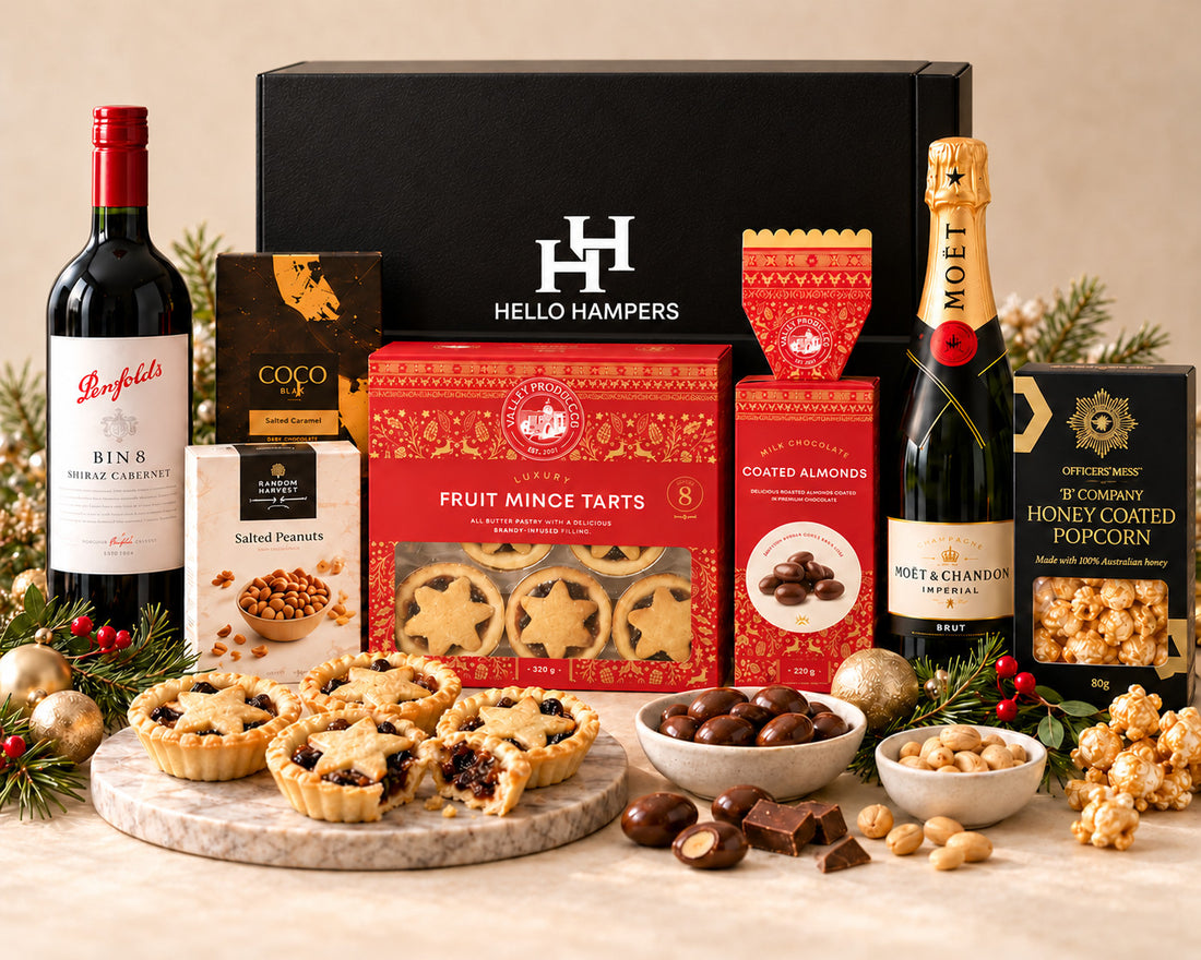 Styled Hello Hampers Christmas pre-order product display