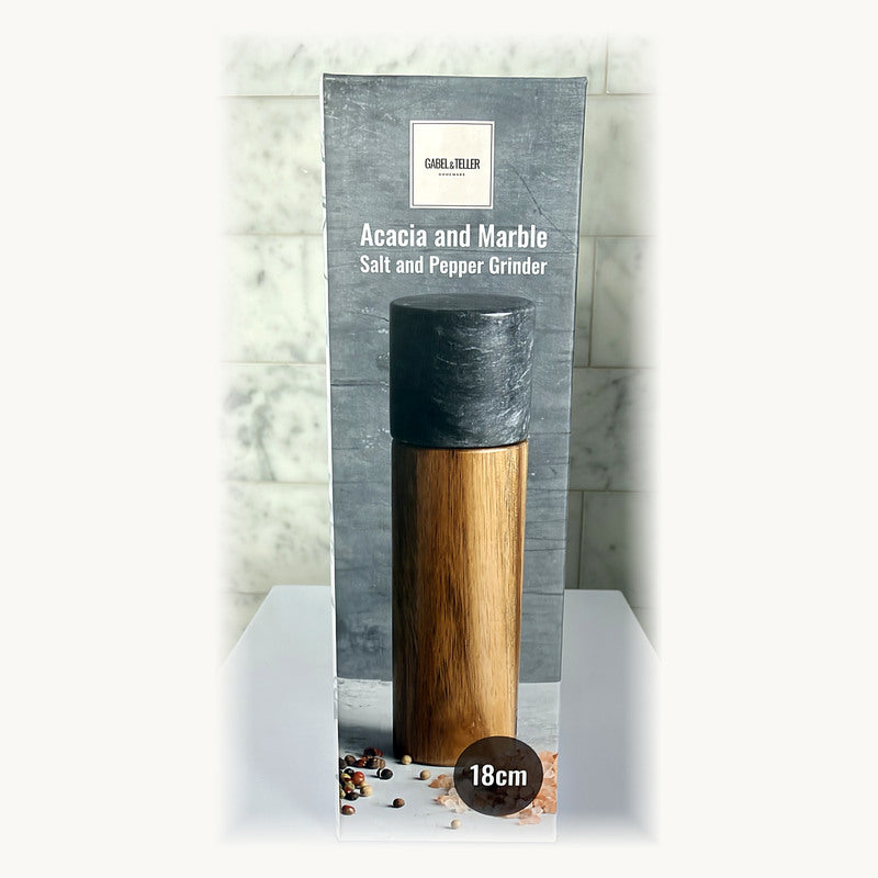 Gabel and Telier acacia and dark marble grinder 18cm retail box