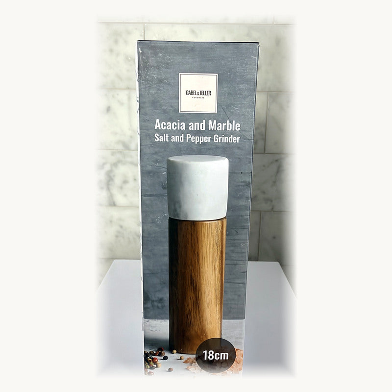 Gabel and Telier acacia and light marble grinder 18cm retail box